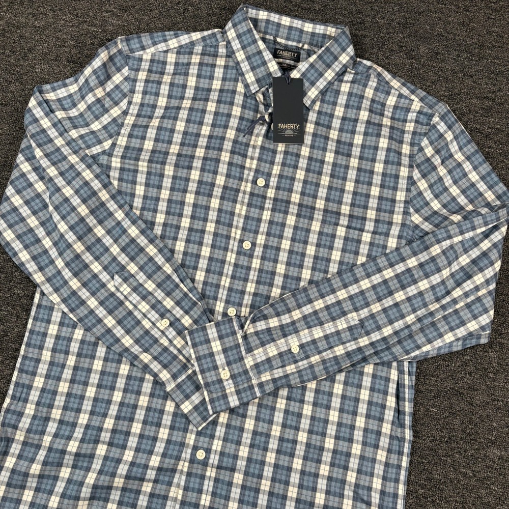 Faherty Movement Shirt Mens Medium Seaside Blue Plaid Button Down MWC0082 NEW